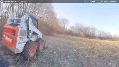 skid steer vs cops|WATCH: Ohio deputies chase suspect driving Bobcat skid steer .